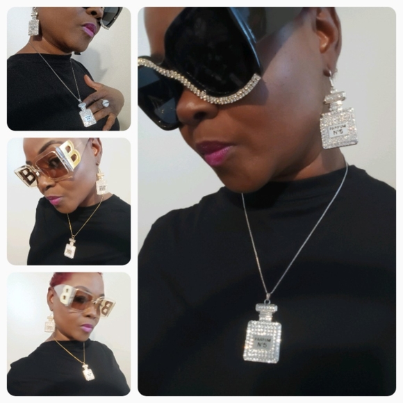 NWT Handmade 3pc LUXURY INSPIRED ✨BLING✨ Necklace & Earrings Set - Picture 5 of 17